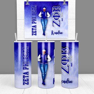 Zeta Phi Beta Personalized 20 oz Tumbler LETTERMAN JACKET Design Gift